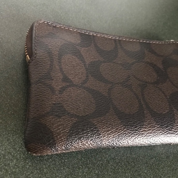 Coach Corner Zip Wristlet in Signature Coated Canvas Leather Stripe Brown/Black - Picture 11 of 16